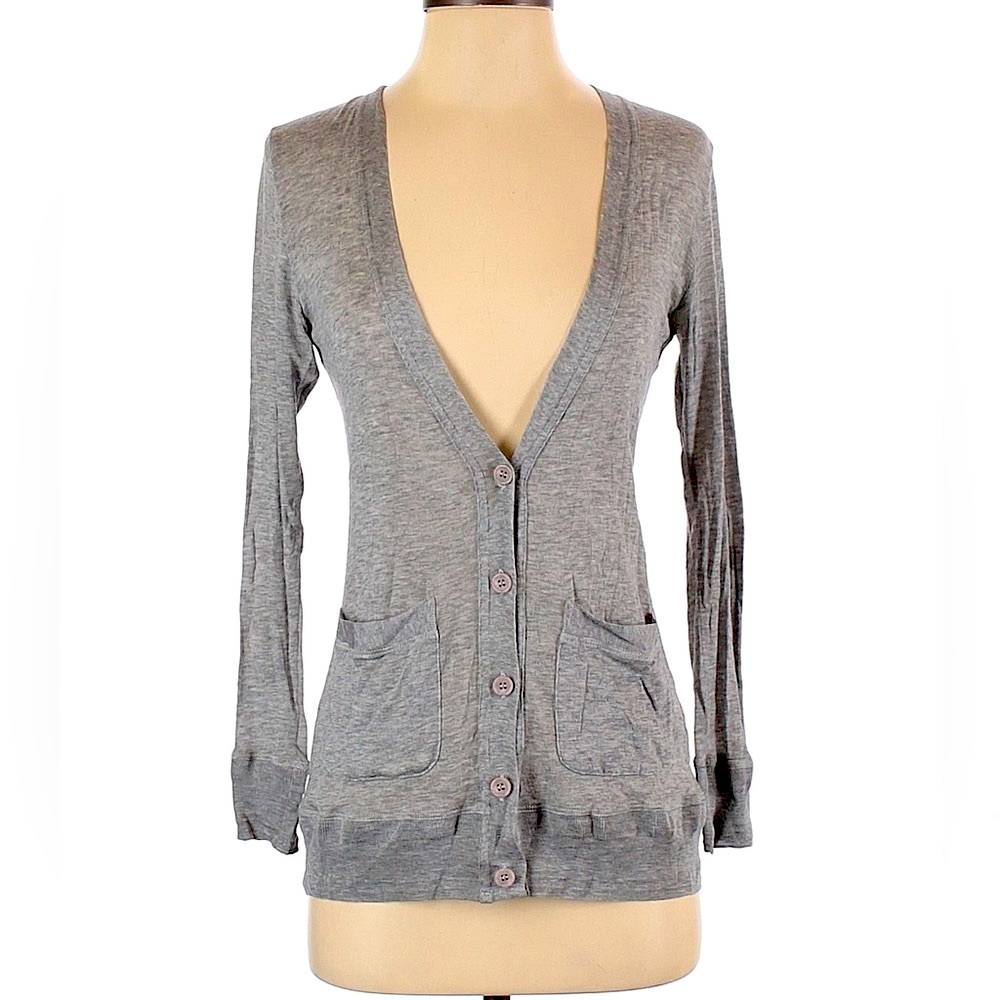 Clue Button- Up V-Neck Long Sleeve Cardigan Grey Women’s,Size XS
